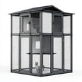 Katzengehege 180 x 120 x 220 cm Schwarz Metallgitter mit Dach und Türen