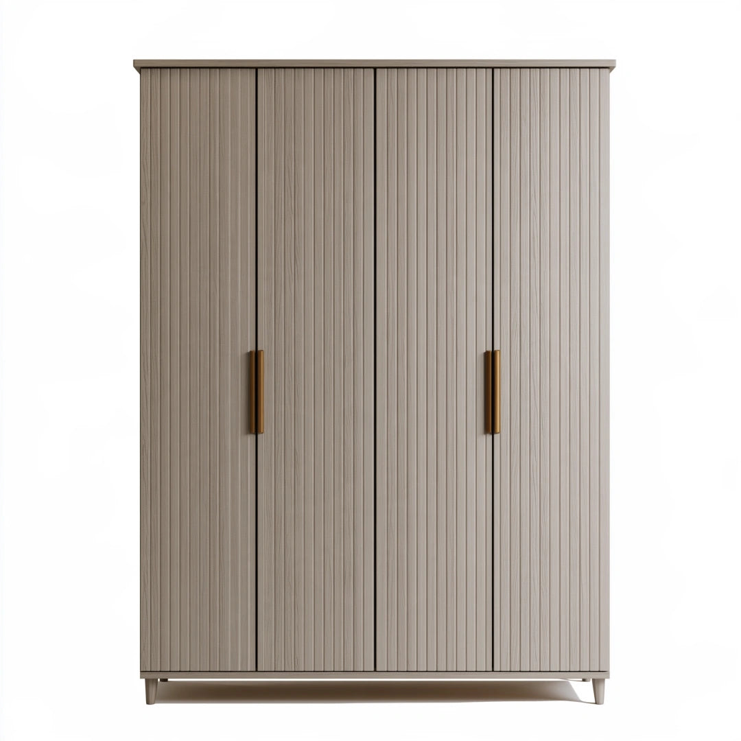 Kleiderschrank 160x55x200cm aus Holzwerkstoff in Taupe mit 4 Türen im modernen Rillenstil