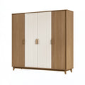 Kleiderschrank 200 x 60 x 200 cm Holzoptik Braun Weiß geriffelte Front 4 Türen