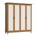 Kleiderschrank 200 x 60 x 210 cm Holzwerkstoff Nussbaum Creme Landhausstil mit 4 Türen