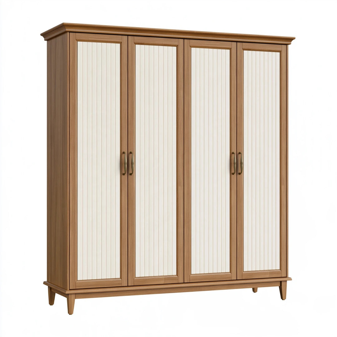 Kleiderschrank 200 x 60 x 210 cm Holzwerkstoff Nussbaum Creme Landhausstil mit 4 Türen