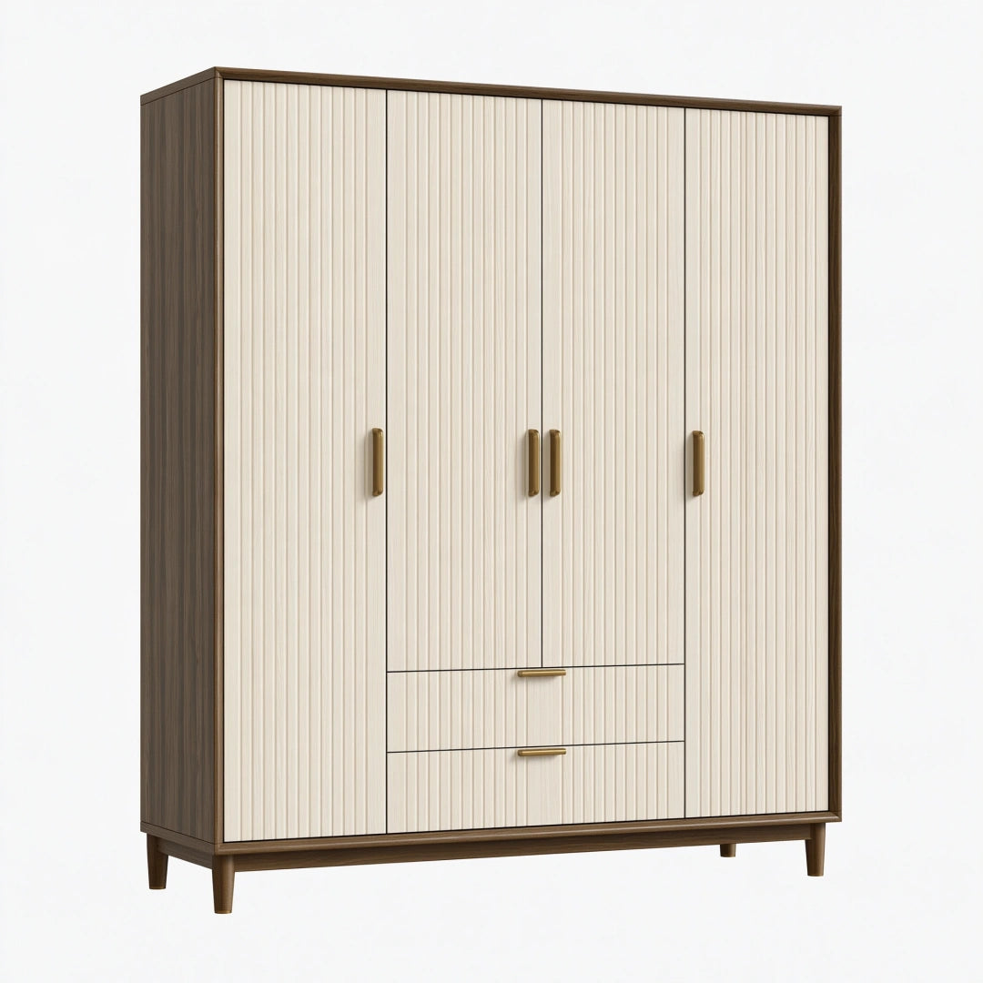 Drehtürenschrank 160 x 55 x 200 cm Holzwerkstoff Dunkelbraun Creme mit 4 Türen und 2 Schubladen