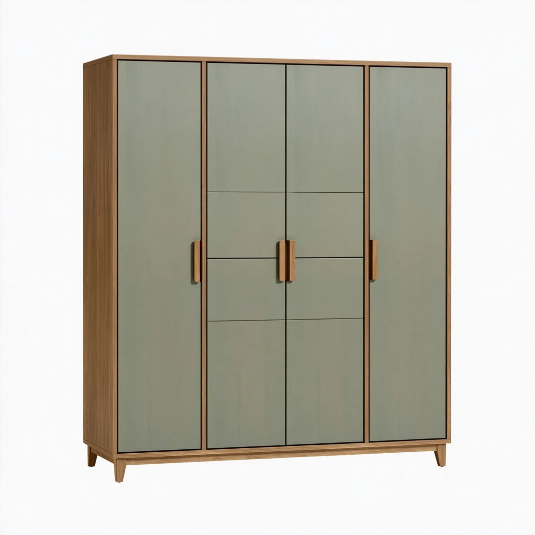 Kleiderschrank 180 x 60 x 200 cm Holz Salbeigrün - 4 Türen skandinavisch