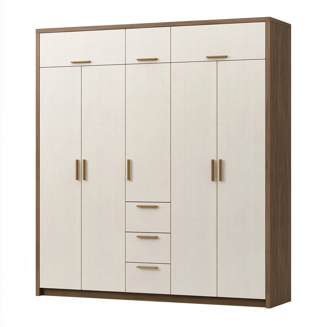 Kleiderschrank 180 x 52 x 200 cm Holzwerkstoff Weiß Walnuss mit Türen und Schubladen