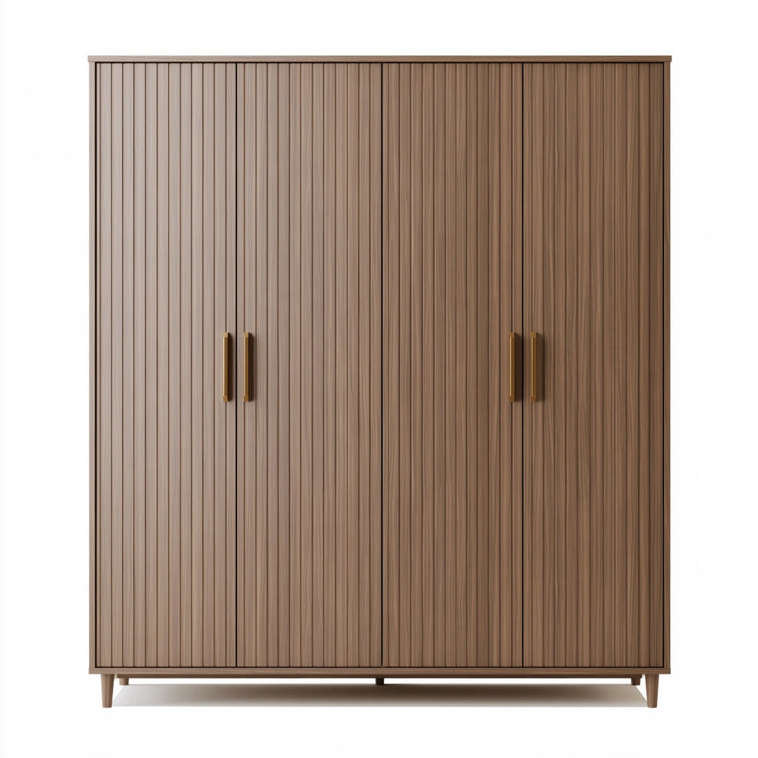 Kleiderschrank 160 x 60 x 200 cm Braun Holzwerkstoff mit Rillenfront - Vier Türen im modernen Stil