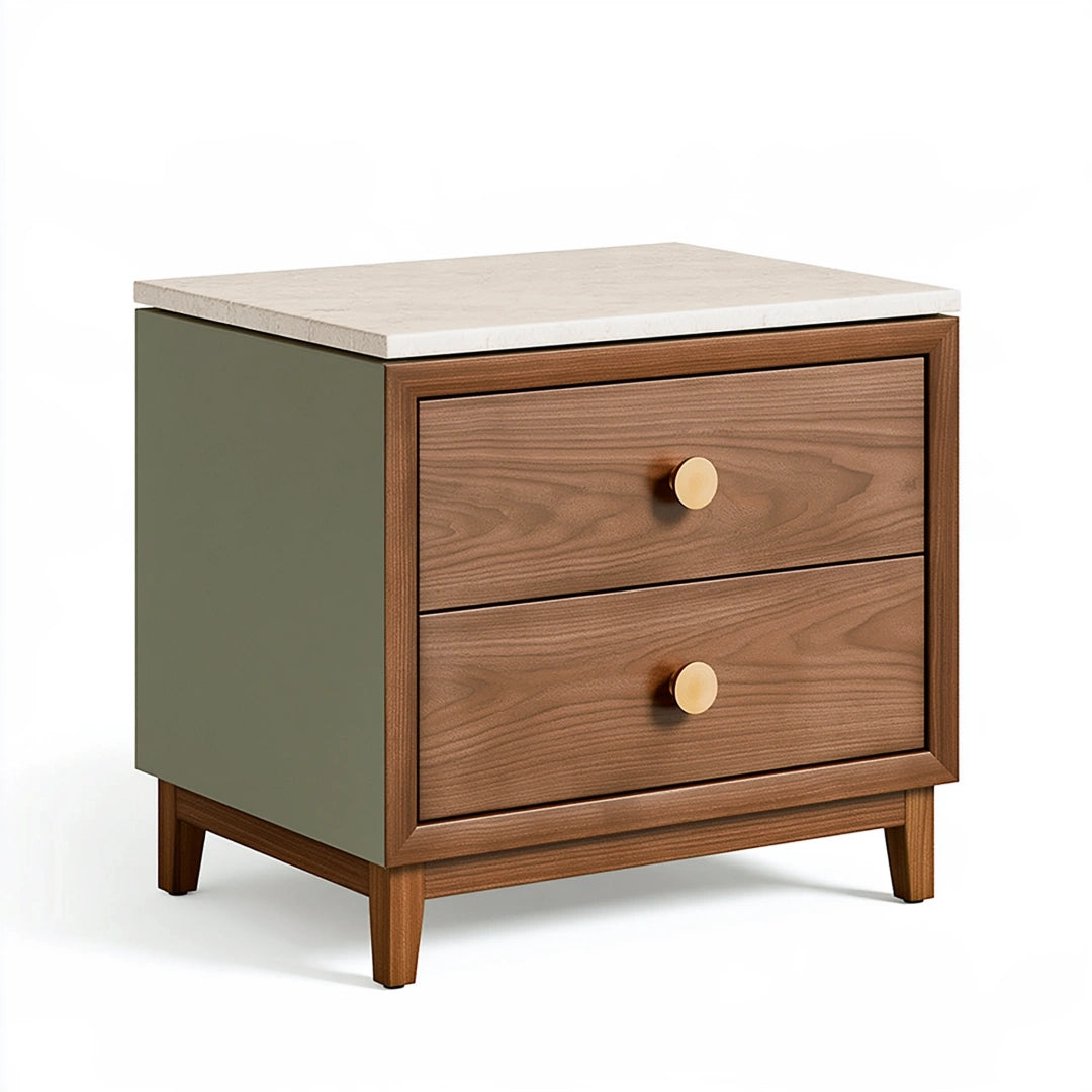 Nachttisch 55 x 40 x 60 cm Holz Braun Grün mit zwei Schubladen
