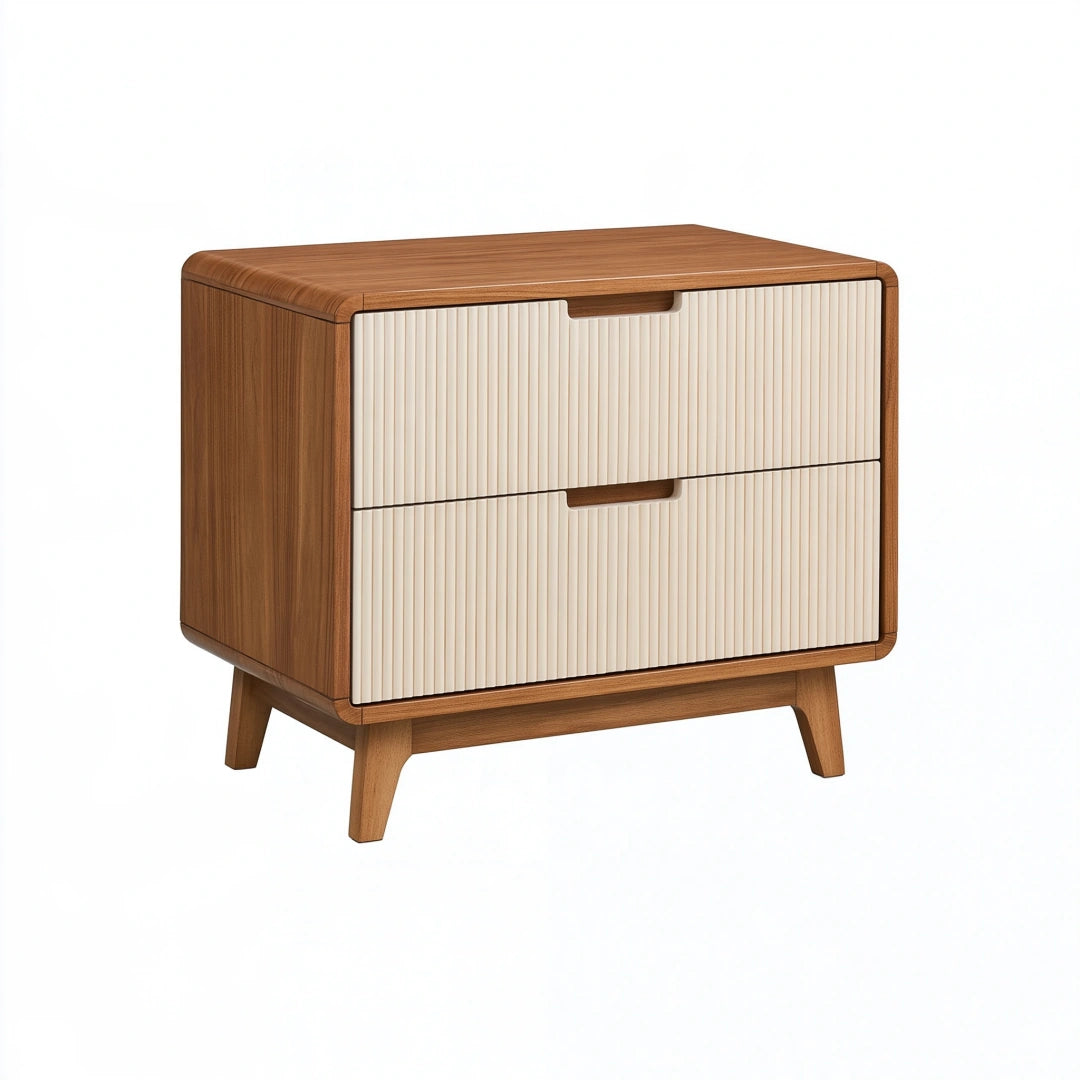 Nachttisch 60 x 40 x 65 cm Holz Braun Creme mit 2 Schubladen im Retro-Stil