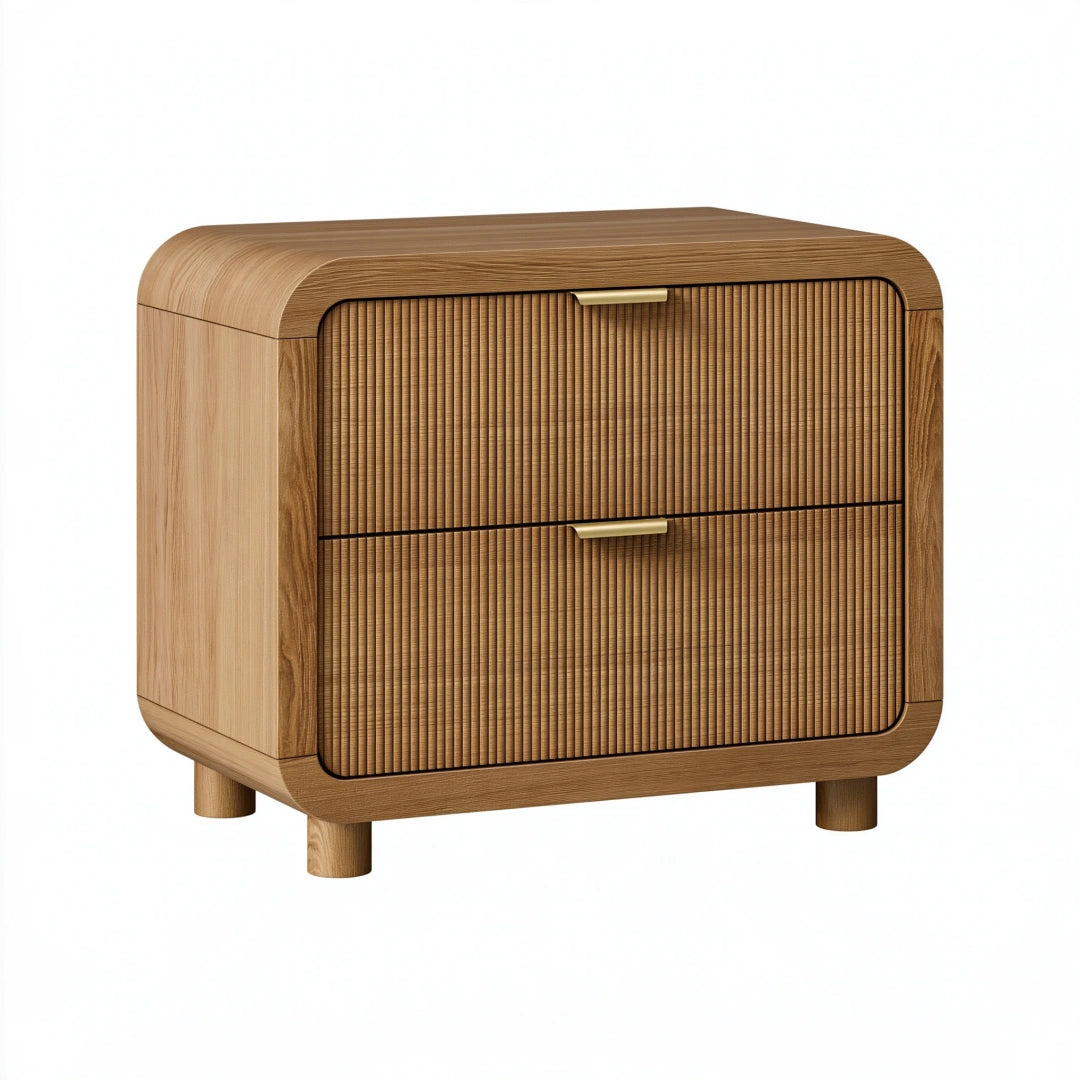 Nachttisch 50 x 40 x 55 cm aus Holz in Naturbraun mit 2 Schubladen im modernen Stil