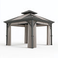Gartenpavillon 300 x 300 x 300 cm Metall Grau mit Seitvorhängen für den Außenbereich
