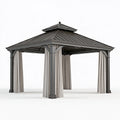 Pavillon 300 x 300 cm aus Metall in Anthrazit mit Vorhängen und Walmdach
