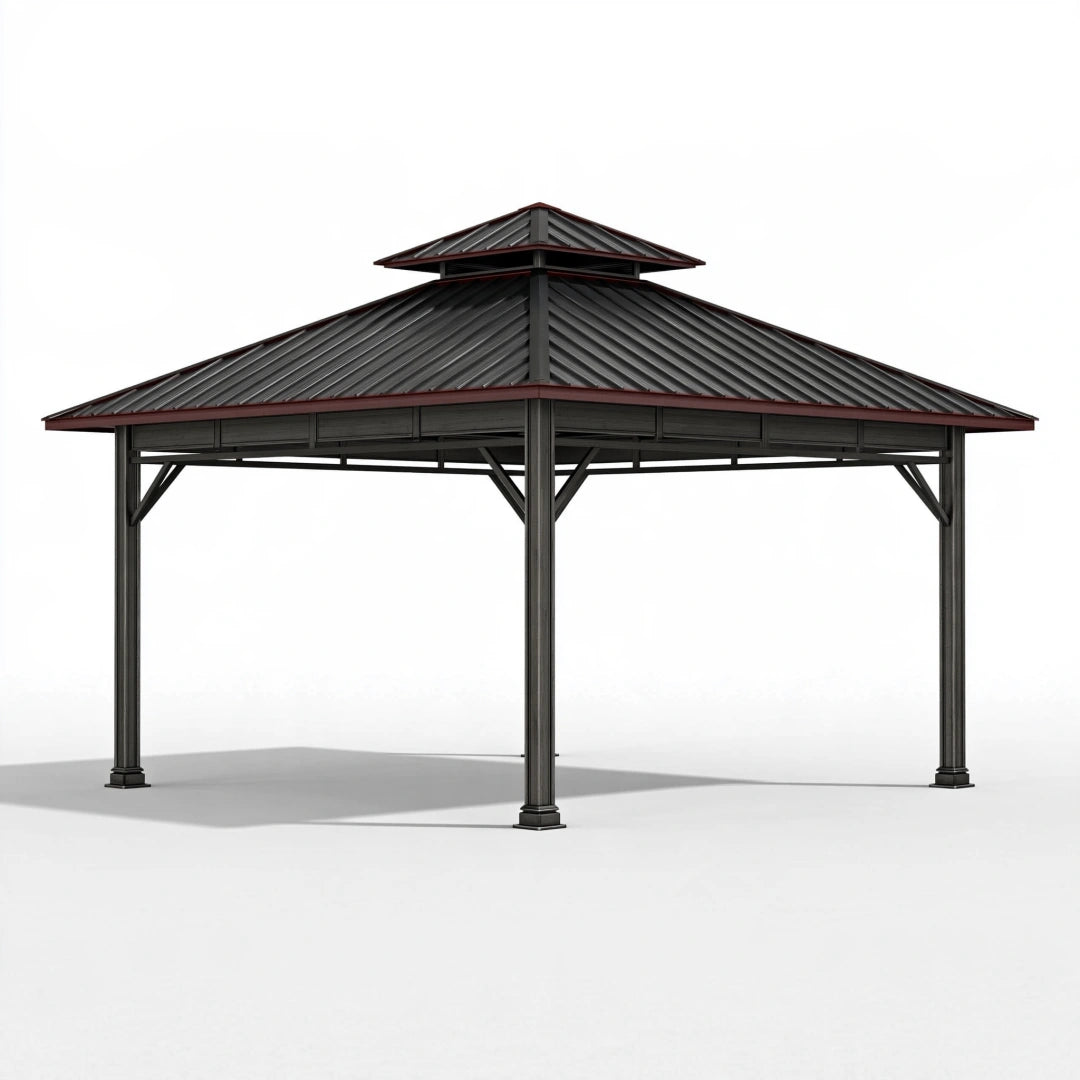 Gartenpavillon 300 x 300 x 290 cm aus Metall Schwarz mit Walmdach für den Außenbereich