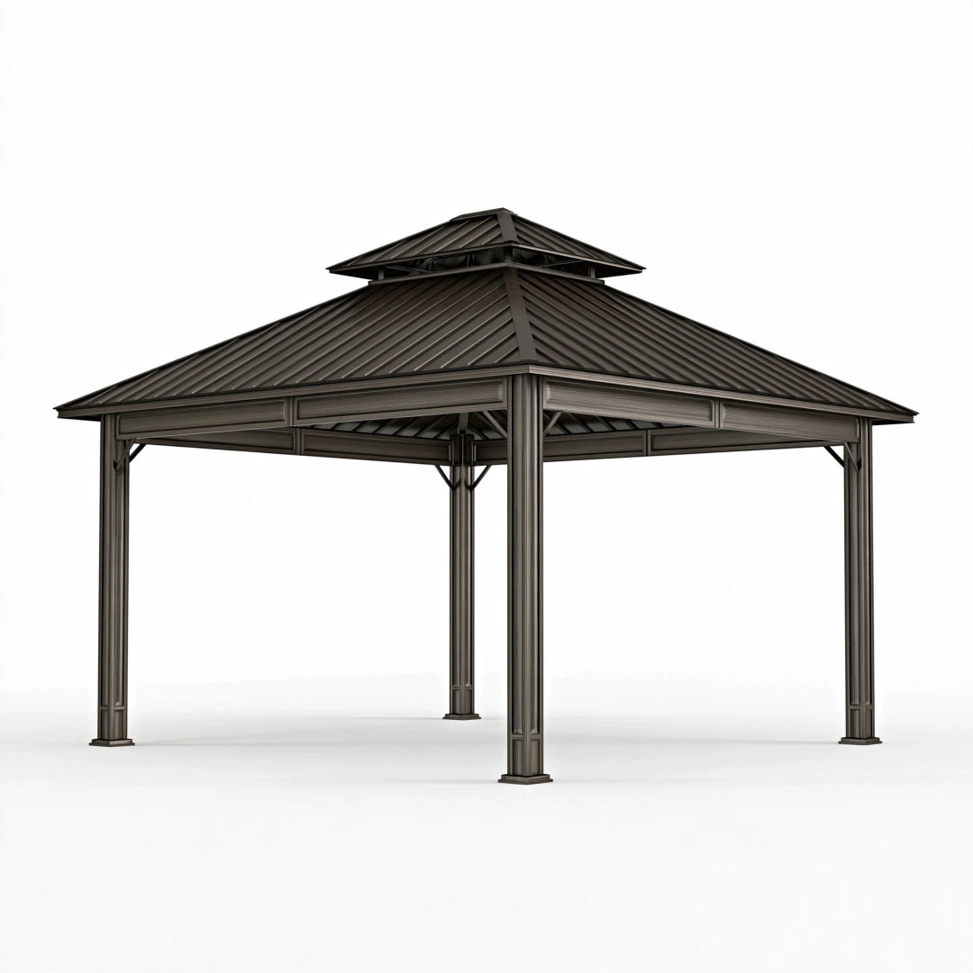 Gartenpavillon 300 x 300 x 290 cm aus Metall in Dunkelgrau mit Lamellendach