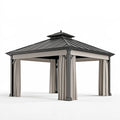 Pavillon 300 x 300 cm aus Metall in Anthrazit mit Vorhängen - Gartenüberdachung im klassischen Stil