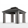 Pavillon 300 x 300 x 300 cm aus Metall in Anthrazit mit Vorhängen und Dach