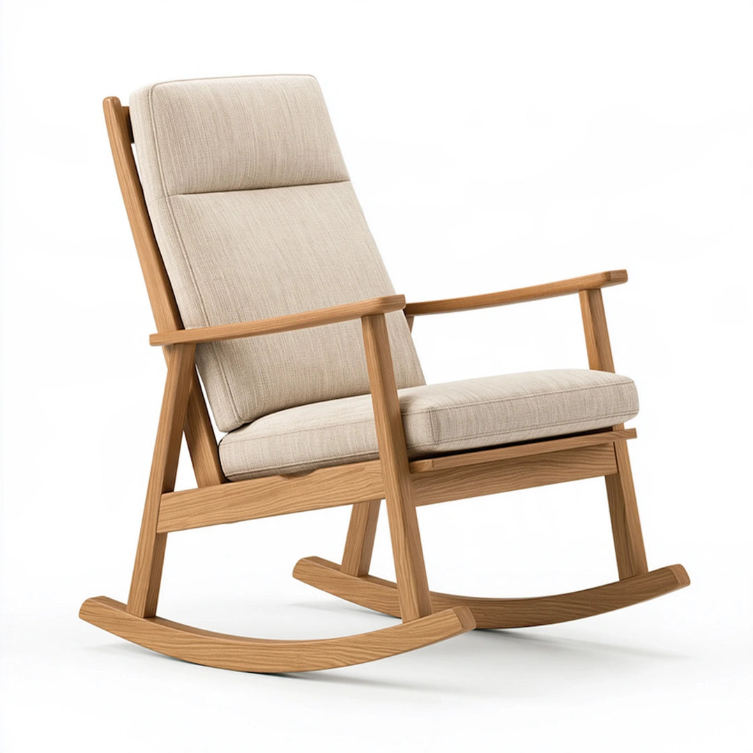 Schaukelstuhl 70 x 90 x 100 cm aus Holz in Naturbeige mit Stoffpolsterung