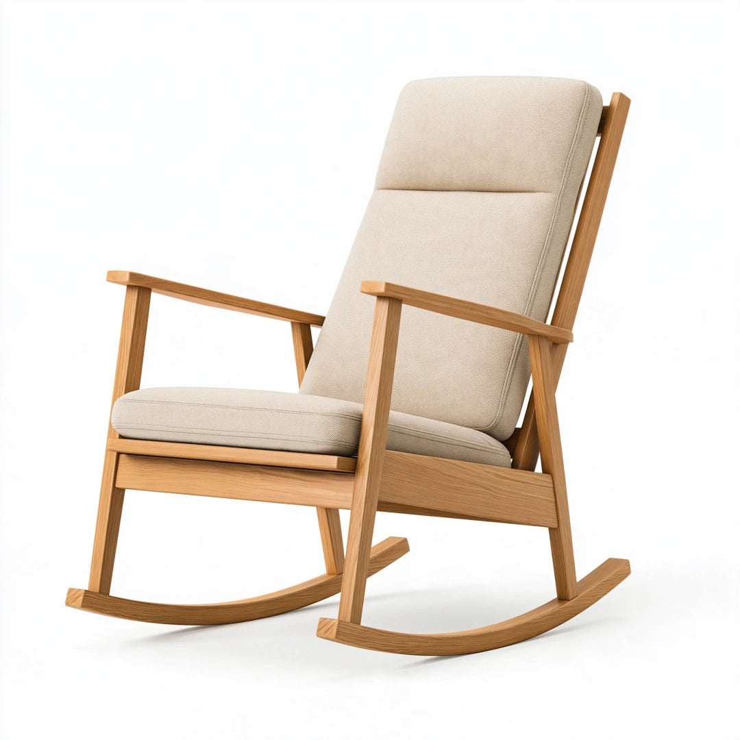 Schaukelstuhl 68 x 95 x 105 cm mit Holzgestell und Stoffpolsterung Beige
