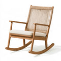 Schaukelstuhl 70 x 95 x 105 cm aus Holz in Naturbraun Beige mit Kordelgeflecht und Armlehnen